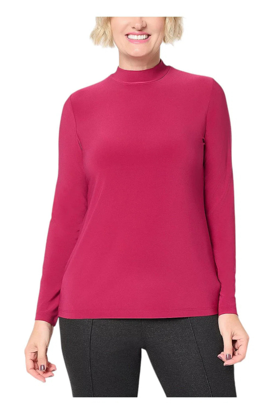 Dennis Basso Women's Italia Knit Long Sleeve Top Dark Raspberry - Regular